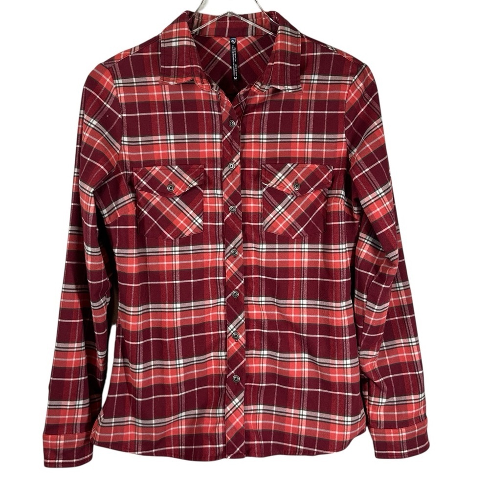 KUHL Women's Medium Maroon Plaid Flannel Long Sleeve Button Down Shirt
